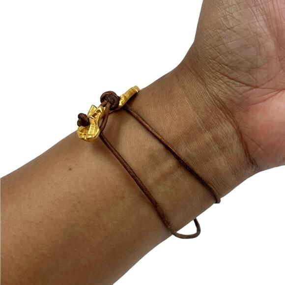 Boutique Boho Handmade Chunky Gold Foil Nugget Leather Statement Bracelet - Picture 4 of 9